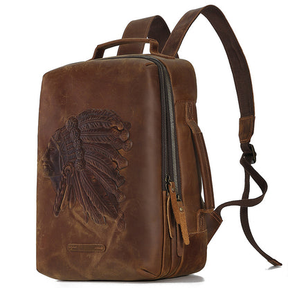 李記 | 原創真皮手工 | 毛利安人圖案的電腦背包(可固定在行李箱) 6645號