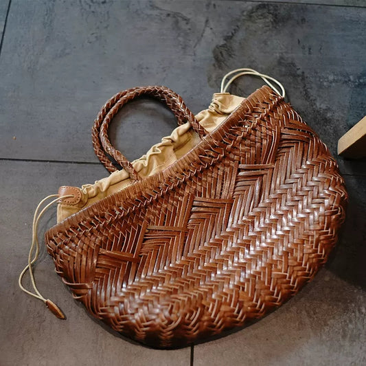 李記 | 原創 | 軟牛皮 法式 優雅手織り 手拎手挽籃子包 M1204號