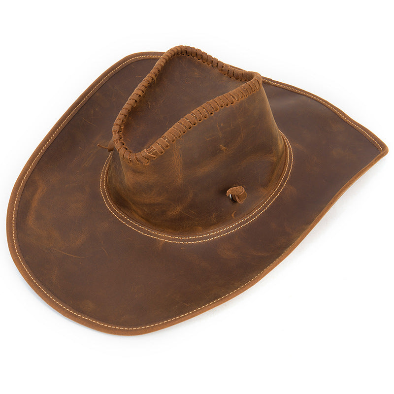 李記 | 頭層牛皮製 | 釣魚漁夫月子帽 西部牛仔帽 3011號